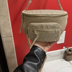 Steve Madden Beige Crossbody Bag with Rhinestone Details